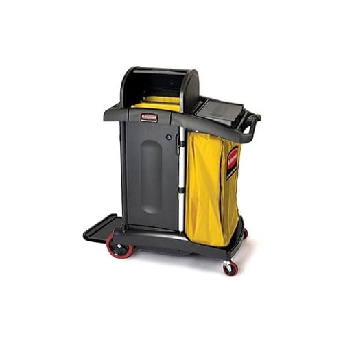 Carrito de Limpieza Rubbermaid con Puertas y Cubierta, Seguridad Máxima, Negro